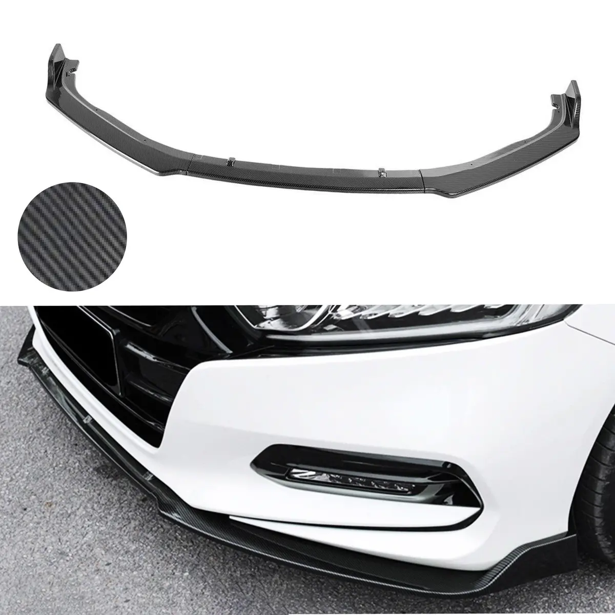 Fit 2018-2023 Honda Accord 4Dr Sedan Front Bumper Lip Spoiler (Carbon Fiber Print) 1