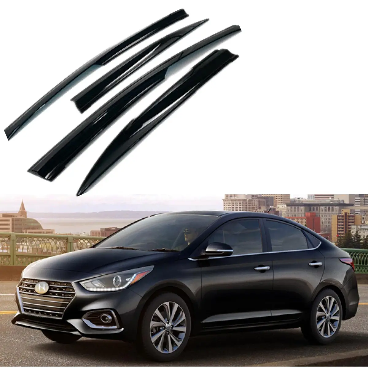 For  Hyundai Accent 2018-2022 3D Mugen Style Vent Window Visors Rain Sun Wind Guards Shade Deflectors 1