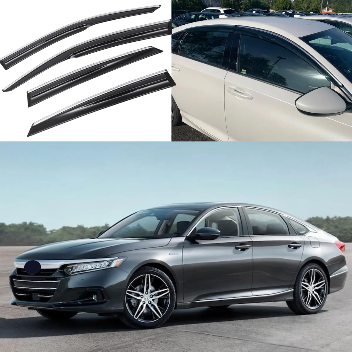 Fit 2018-2023 Honda Accord 3D Wavy Style Chrome Trim Vent Window Visors Rain Sun Wind Guards Shade Deflectors 1
