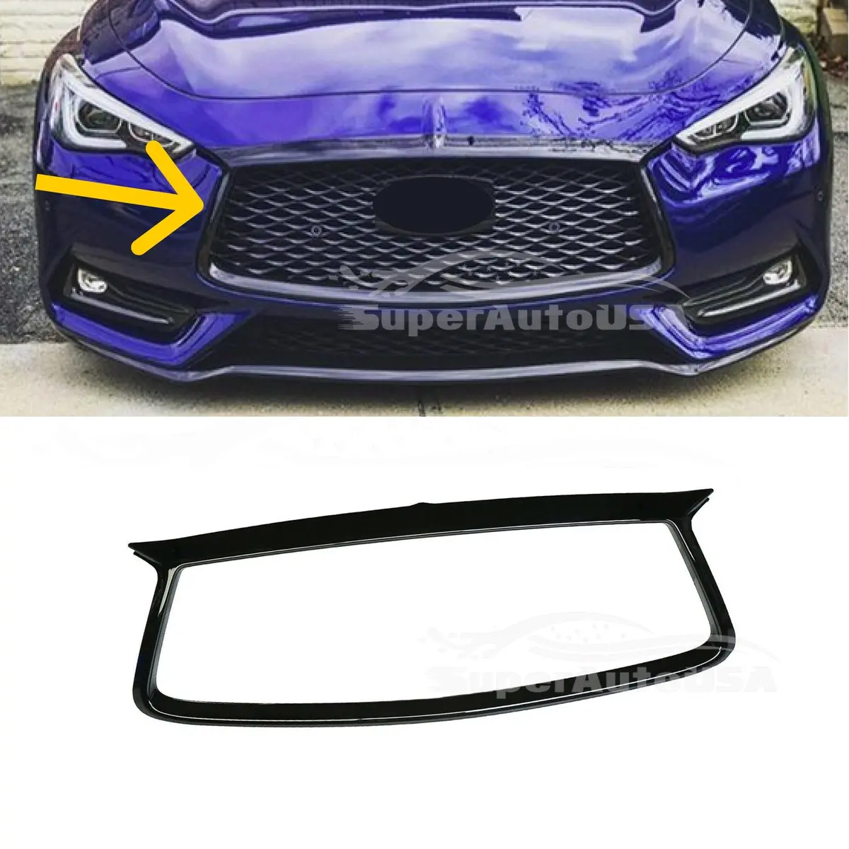 Fits 2017-2022 Q60 Front Grille Grill Outline Trim Frame Cover (Gloss Black) 1