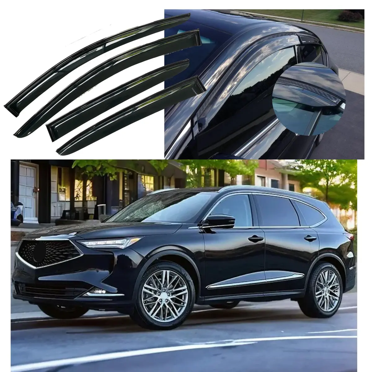 Fits Acura Mdx 2022-24 Carbon Fiber Print Trims Sun Rain Guards Window Visors 1