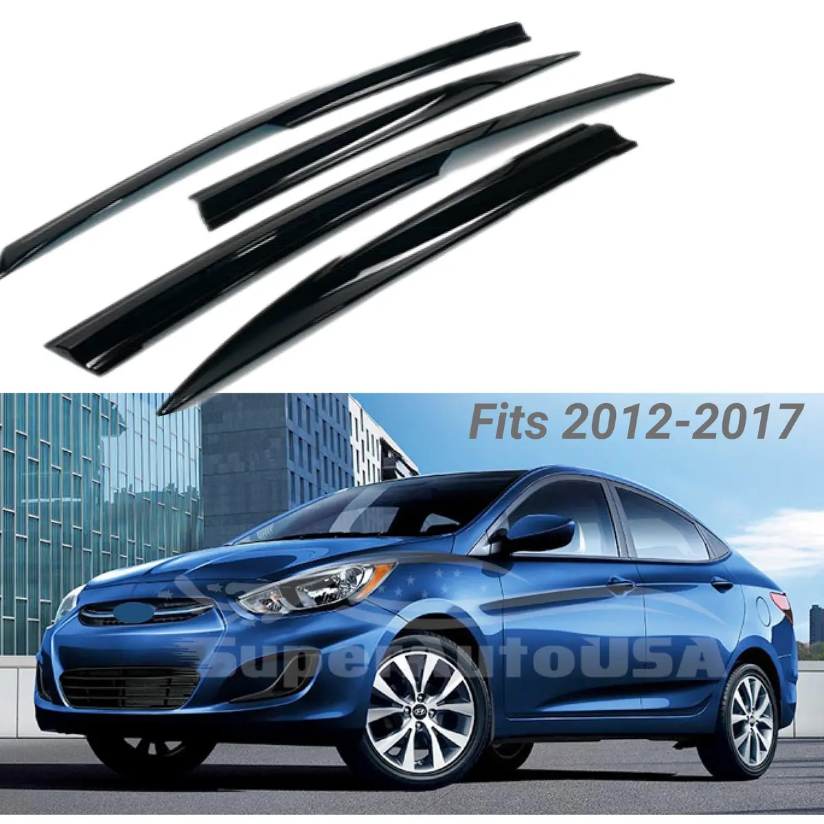 For Hyundai Accent 2012-2017 3D Mugen Style Vent Window Visors Rain Sun Wind Guards Shade Deflectors 1