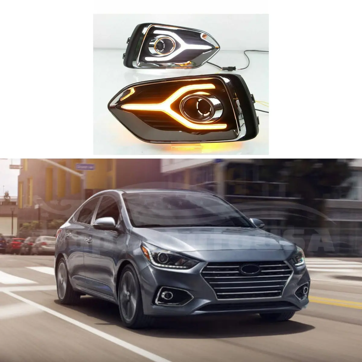 For Hyundai Accent Solarius 2017-2019 Led Daytime Day Fog Lights Drl Signal Lamp 1