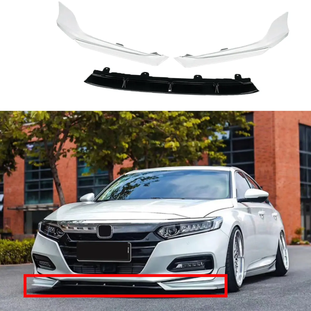 Fits 2018-2023 Honda Accord Front Bumper Lip Car Spoiler (Gloss Black And White) 1