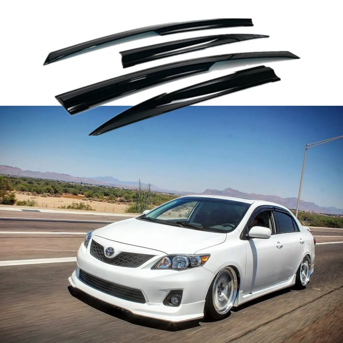 Fit 2009-2013 Toyota Corolla 3D Mugen Style Vent Window Visors Rain Sun Wind Guards Shade Deflectors 1