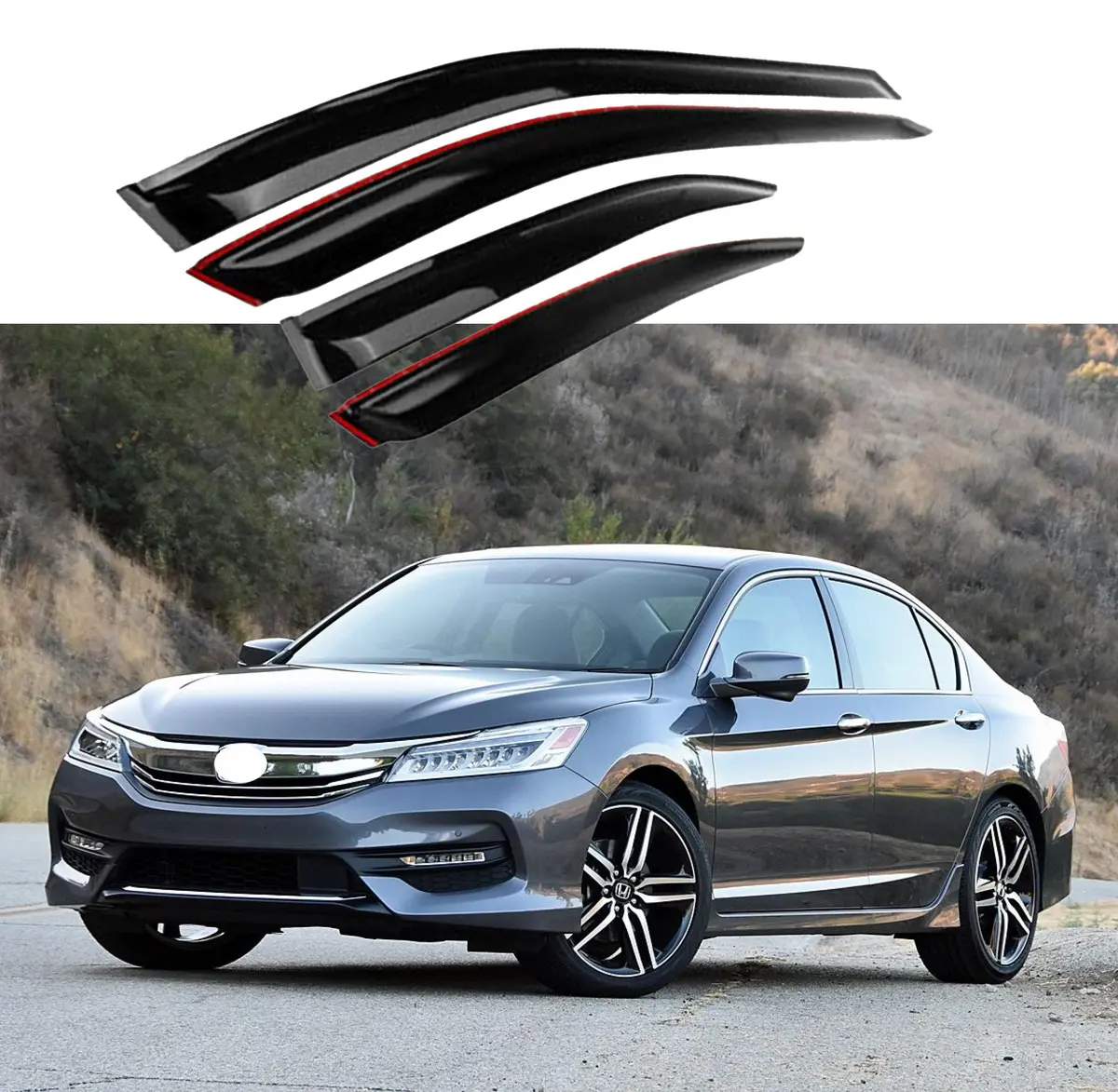 Fit 2013-2017 Honda Accord Out-Channel Vent Window Visors Rain Sun Wind Guards Shade Deflectors 1
