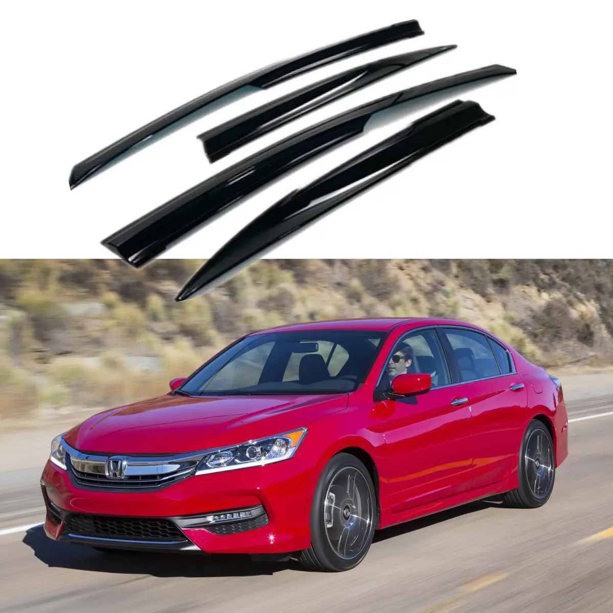 Fit 2013-2017 Honda 9Th Accord 3D Mugen Style Vent Window Visors Rain Sun Wind Guards Shade Deflectors 1