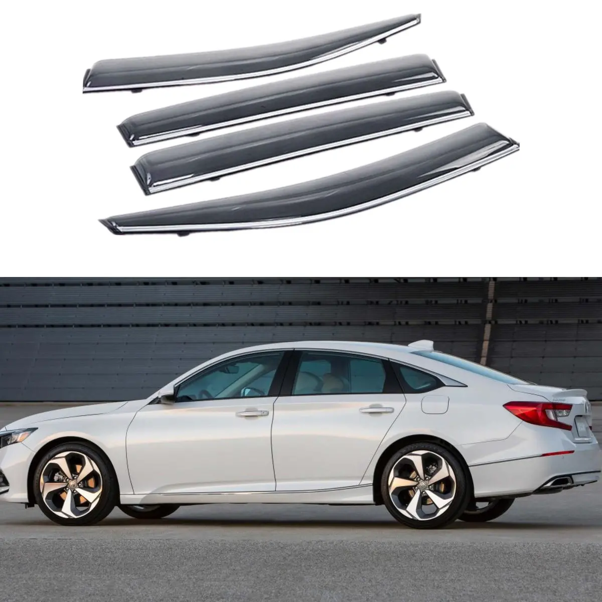 Fit 2013-2017 Honda Accord 9Th Gen Clip-On Chrome Trim Vent Window Visors Rain Sun Wind Guards Shade Deflectors 1