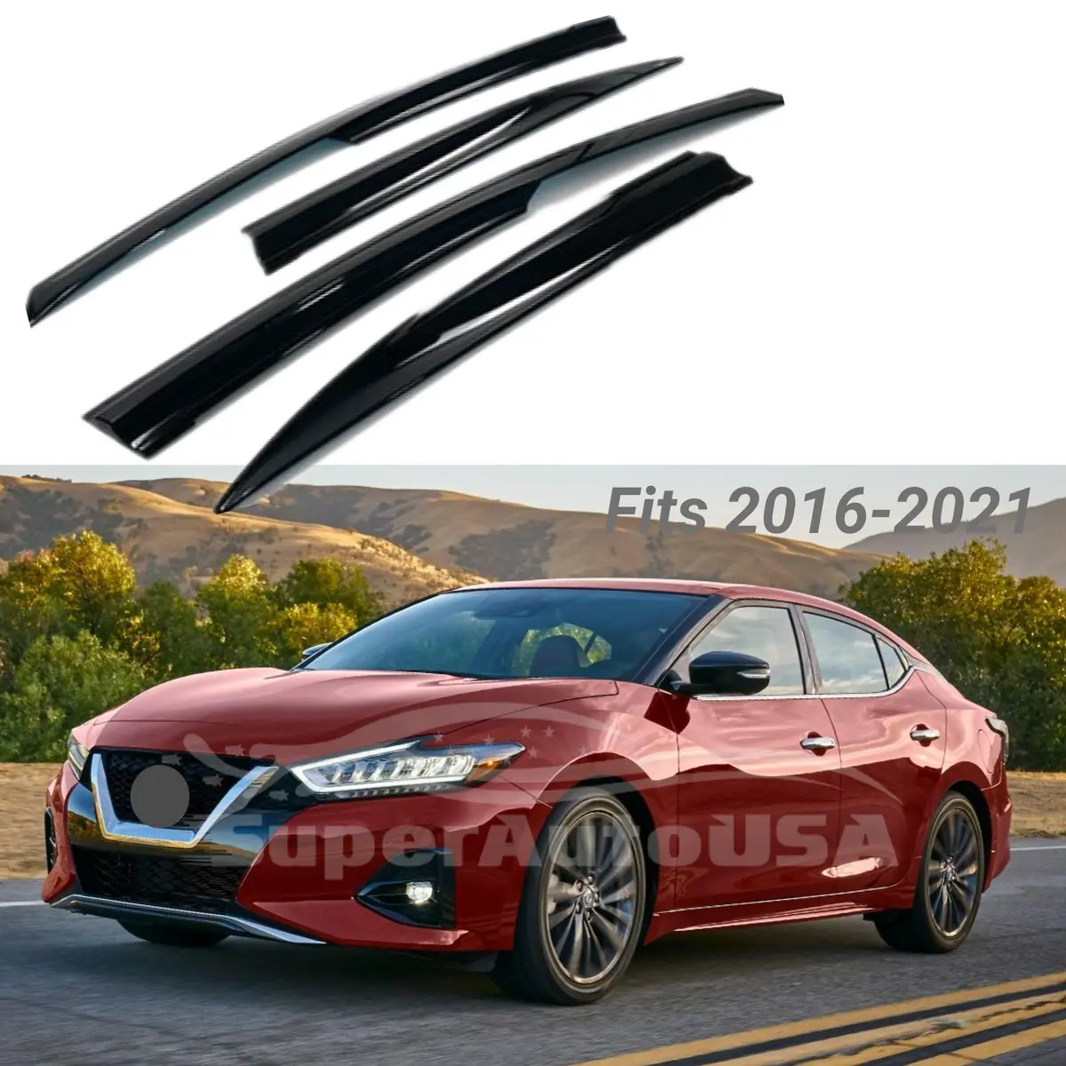 Fit 2016-2023 Nissan Maxima 3D Mugen Style Vent Window Visors Rain Sun Wind Guards Shade Deflectors 1