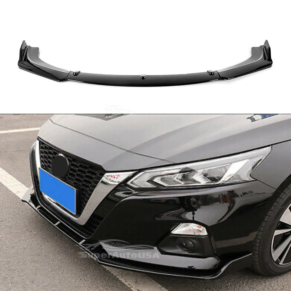 Fit 2019-2020 Nissan Altima Front Bumper Lip Spoiler Splitter (Gloss Black) 1