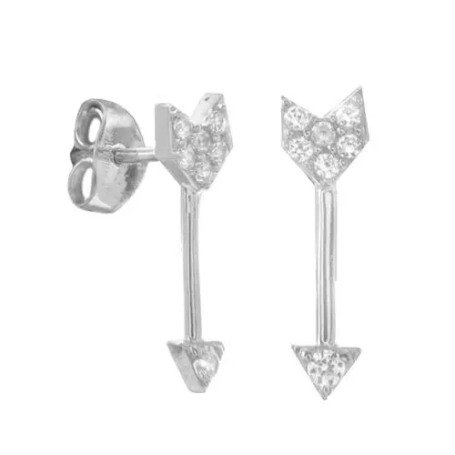 14K White Gold Arrow Studs With Cz Earrings 1