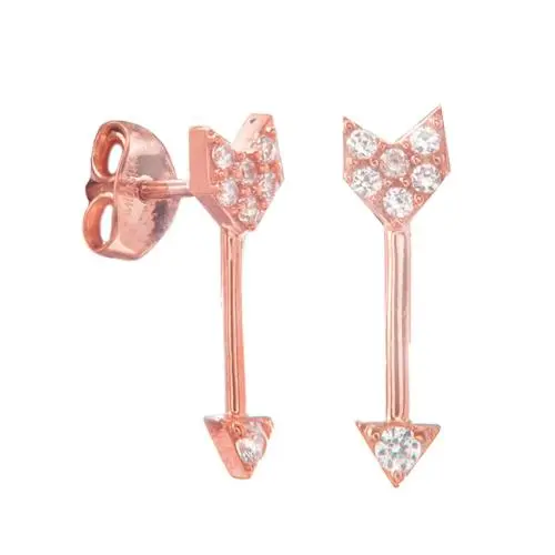 14K Rose Gold Arrow Stud With Cz Earrings 1