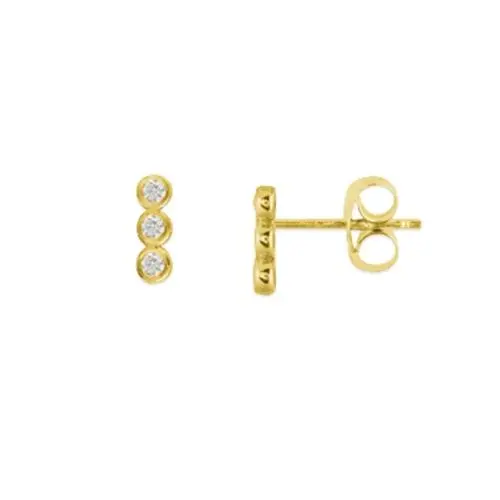 14K Bezel Set Trio Stud Earrings With 3 Round Diamonds 1