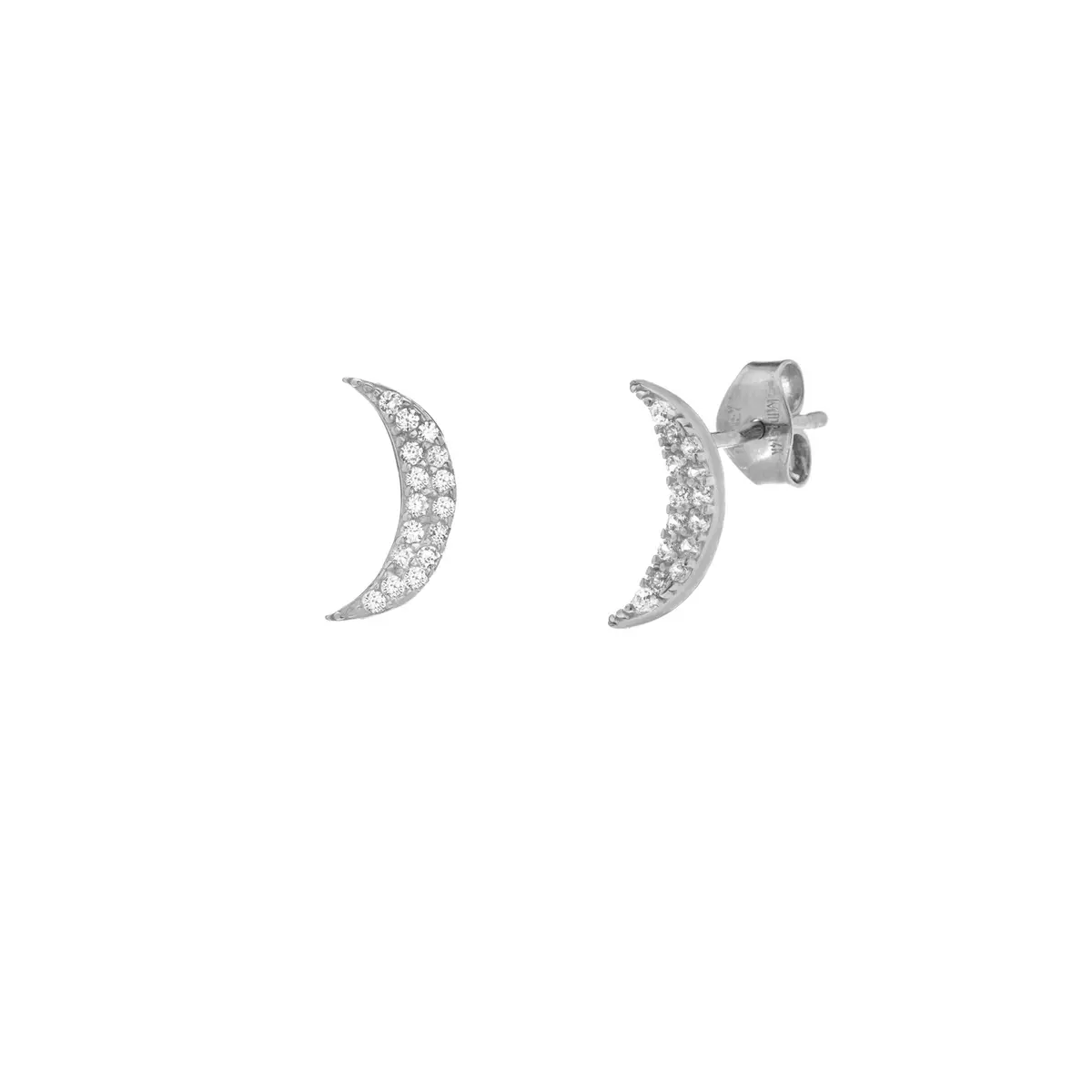 14K White Gold Crescsent Moon With Cz Earrings 1