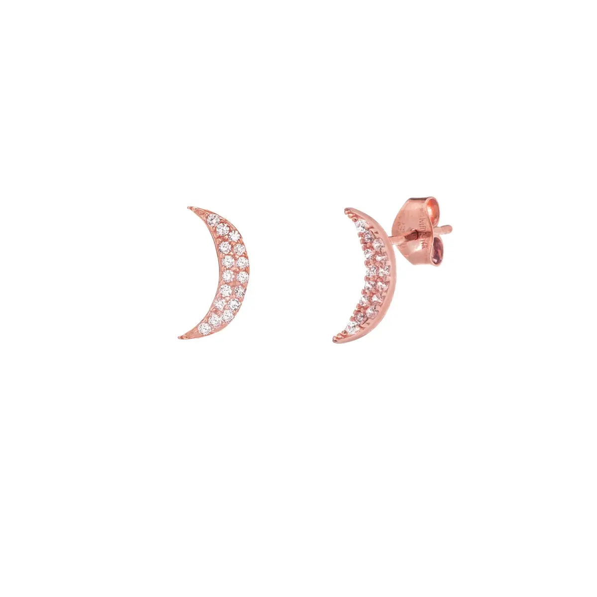 14K Rose Gold Crescent Moon Cz Stud Earrings 1