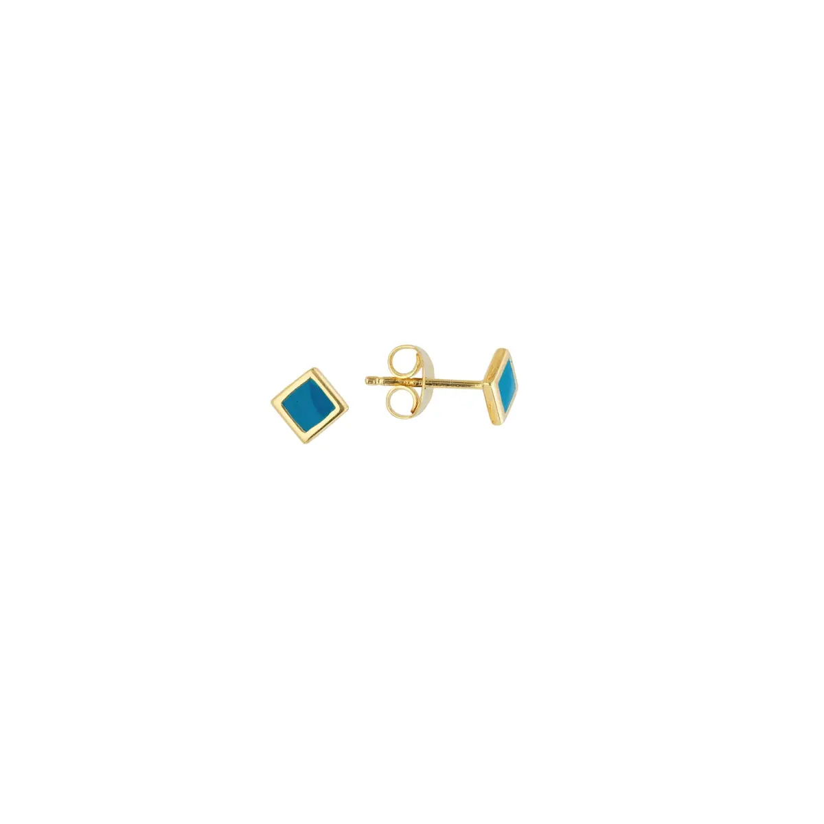 14K Blue Enamel Square Stud Earrings 1