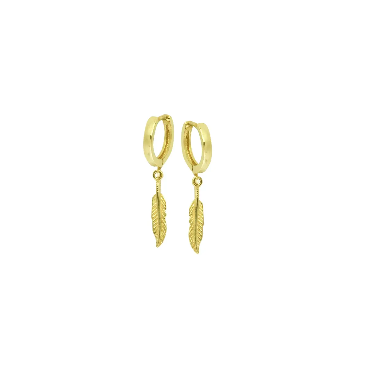 14K 10Mm Baby Hoop With Dangle Feather Earrings 1
