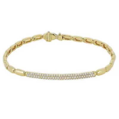 14K  Gold  Pave Diamond Bar On Oval Link Bracelet 1