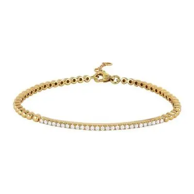 14K  Gold Diamond Bar On Beaded Chain Bracelet 1