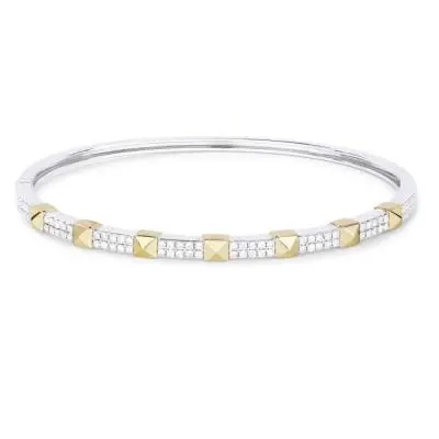 14K  Two-Tone Bangle With Pave Diamond Sections And Pyramid Shape 1