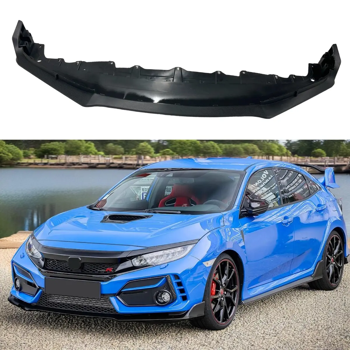 Fit For 2017-2021 Honda Civic Type R Fk8 Hatchback Matte Black Carbon Pattern Front Bumper Lip 1