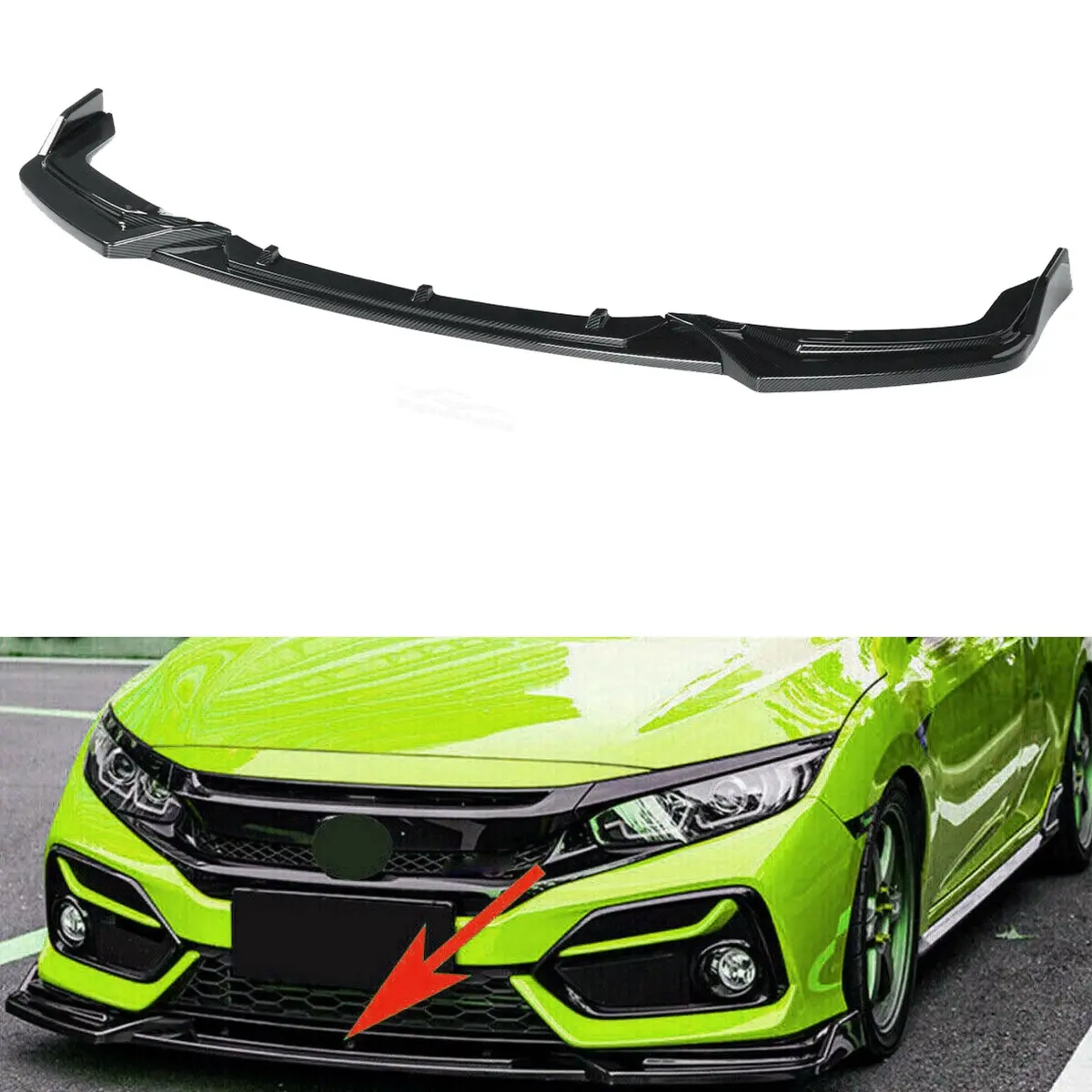Fits 2017-2021 Honda Civic Hatchback Si Front Bumper Lip Spoiler (Carbon Fiber Print) 1