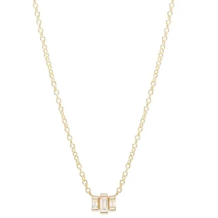 14K Yellow Gold 3 Bezel Set Baguette Diamond Necklace 1