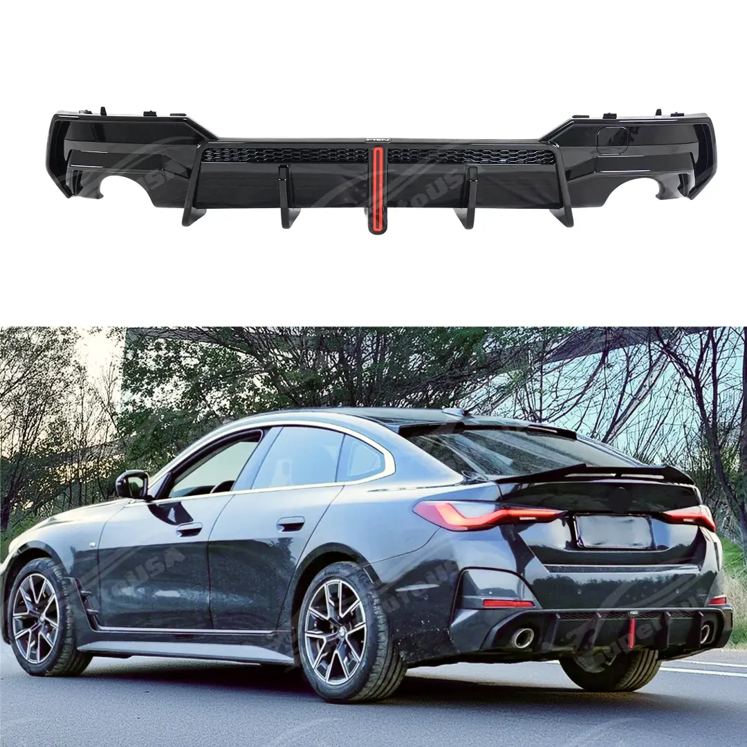 Fits 2021-2025 Bmw G26 4 Series 430I Vten Gran Coupe Single Exhaust Rear Diffuser With Red Led Light 1