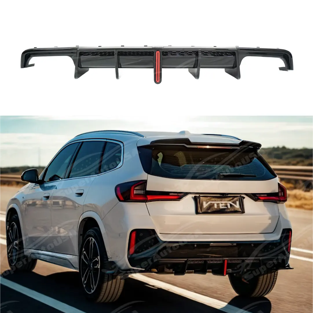 Fits Bmw X1 U11 2023-2025 Vten Rear Lower Bumper Diffuser With Red Led Brake Light 1