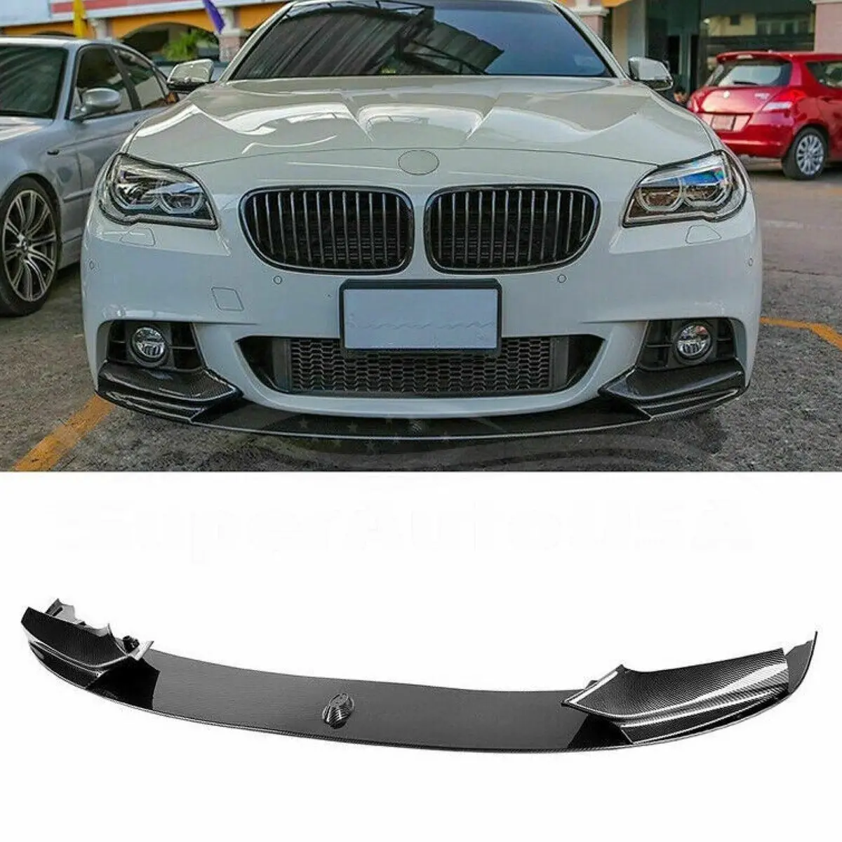 Fits Bmw F10 F11 5 Series M Sport Front Bumper Lip Spoiler (Carbon Fiber Print) 1