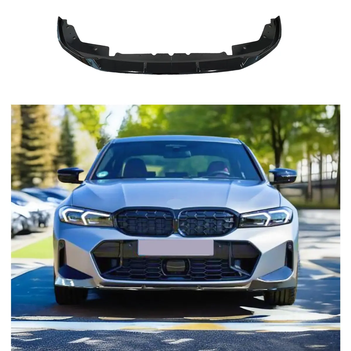 Fits 2022-2024 Bmw G20 3 Series Lci Front Bumper Lip (Carbon Fiber Pattern / Gloss Black) 1