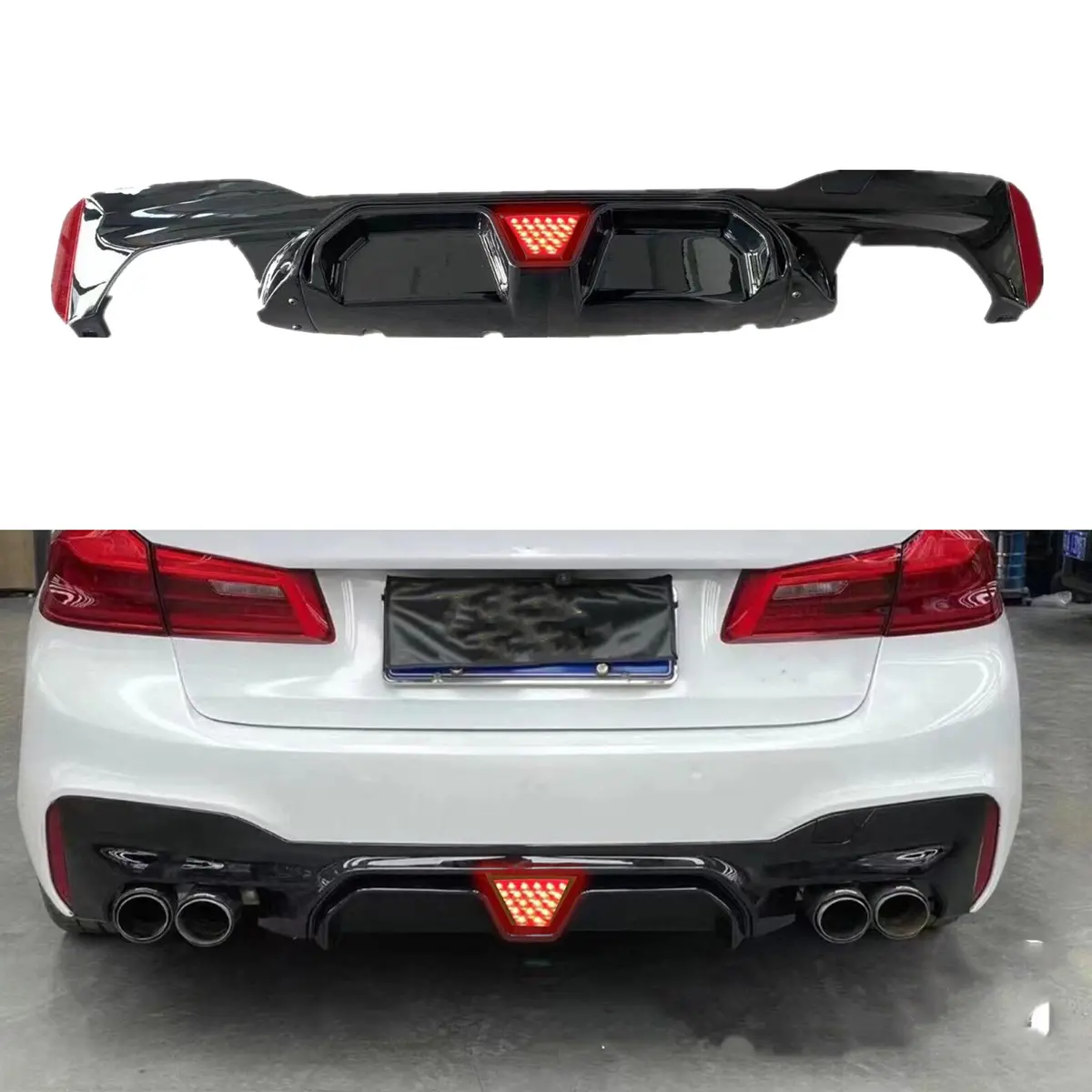 For 2017-2022 Bmw 5 Series G30 Sedan Rear Bumper Diffuser With Led Light 1