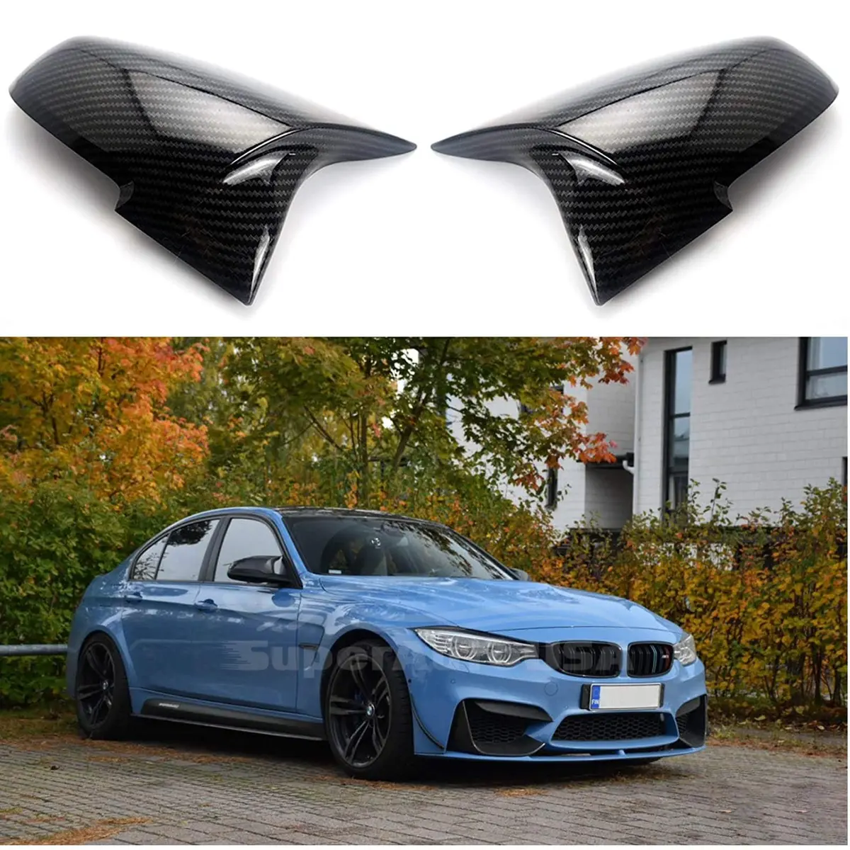 Fits Bmw 1/3/4 Series M2 Rearview Side Mirror Cover Caps Horn Style (Carbon Fiber Print) 1