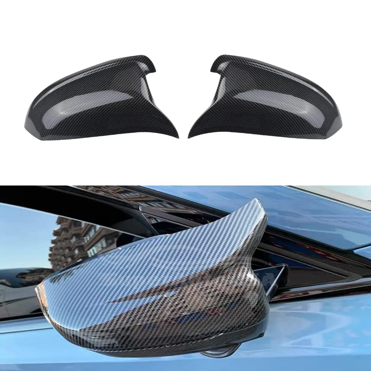 Fits 2012-2016 Bmw 5 Series F10 F15 M Style Rearview Side Mirror Cover Caps Horn (Carbon Fiber Print) 1
