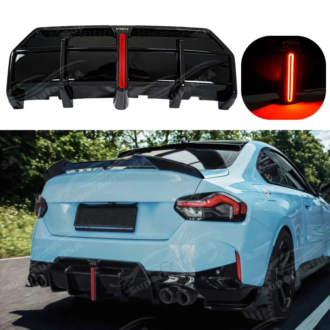 Fits 2022-2025 Bmw G42 2 Series Vten Coupe With M-Sport Package Red Led Light F1 Style Rear Diffuser 1