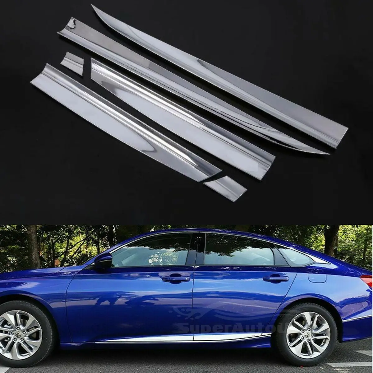Fit 2018-2023 Honda Accord Stainless Steel Side Body Door Molding Trim (Chrome, 6 Pcs) 1