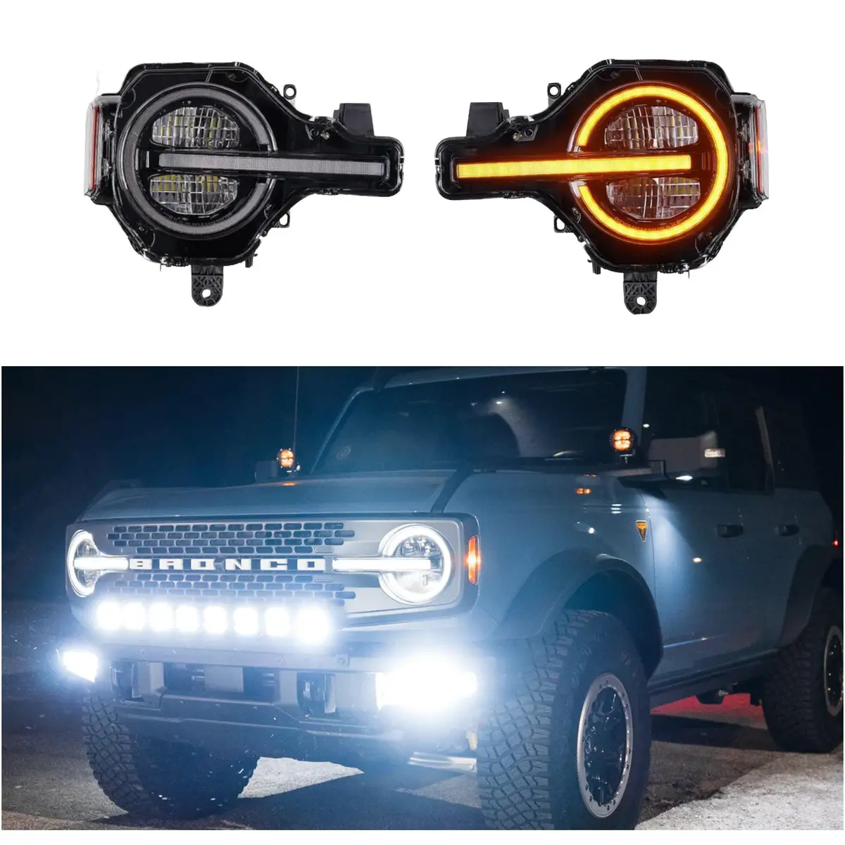 Fits 2021-2024 Ford Bronco 2D/4D Led Head Light Sequential Assembly 1