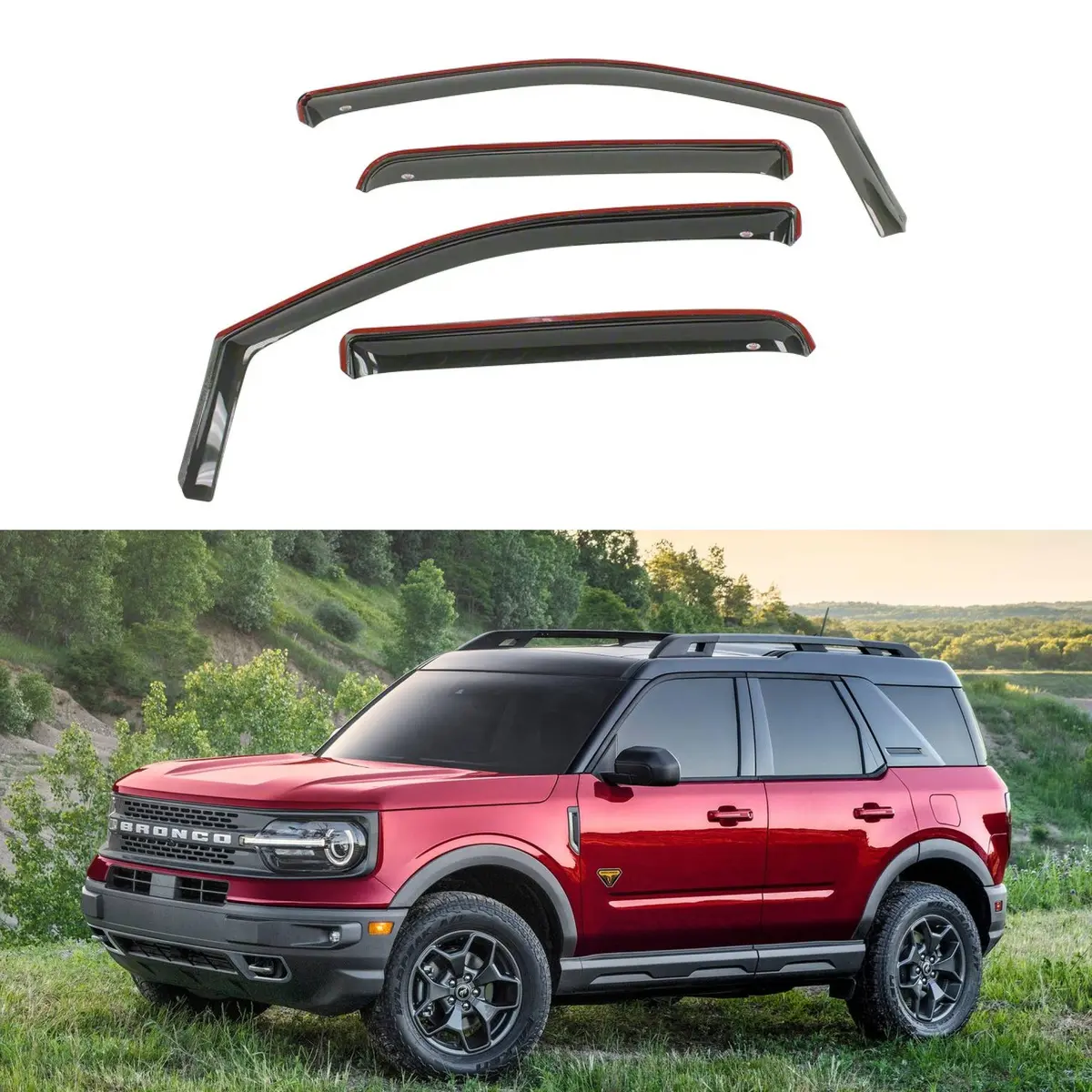 Fit 2021-2025 Ford Bronco Sport In-Channel Vent Window Visors Rain Sun Wind Guards Shade Deflectors 1