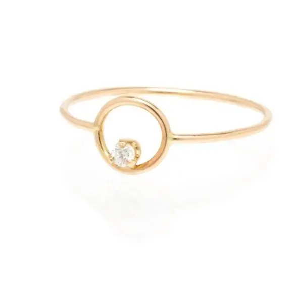 14K Yellow Gold Circle Ring With Prong Set Diamond 1