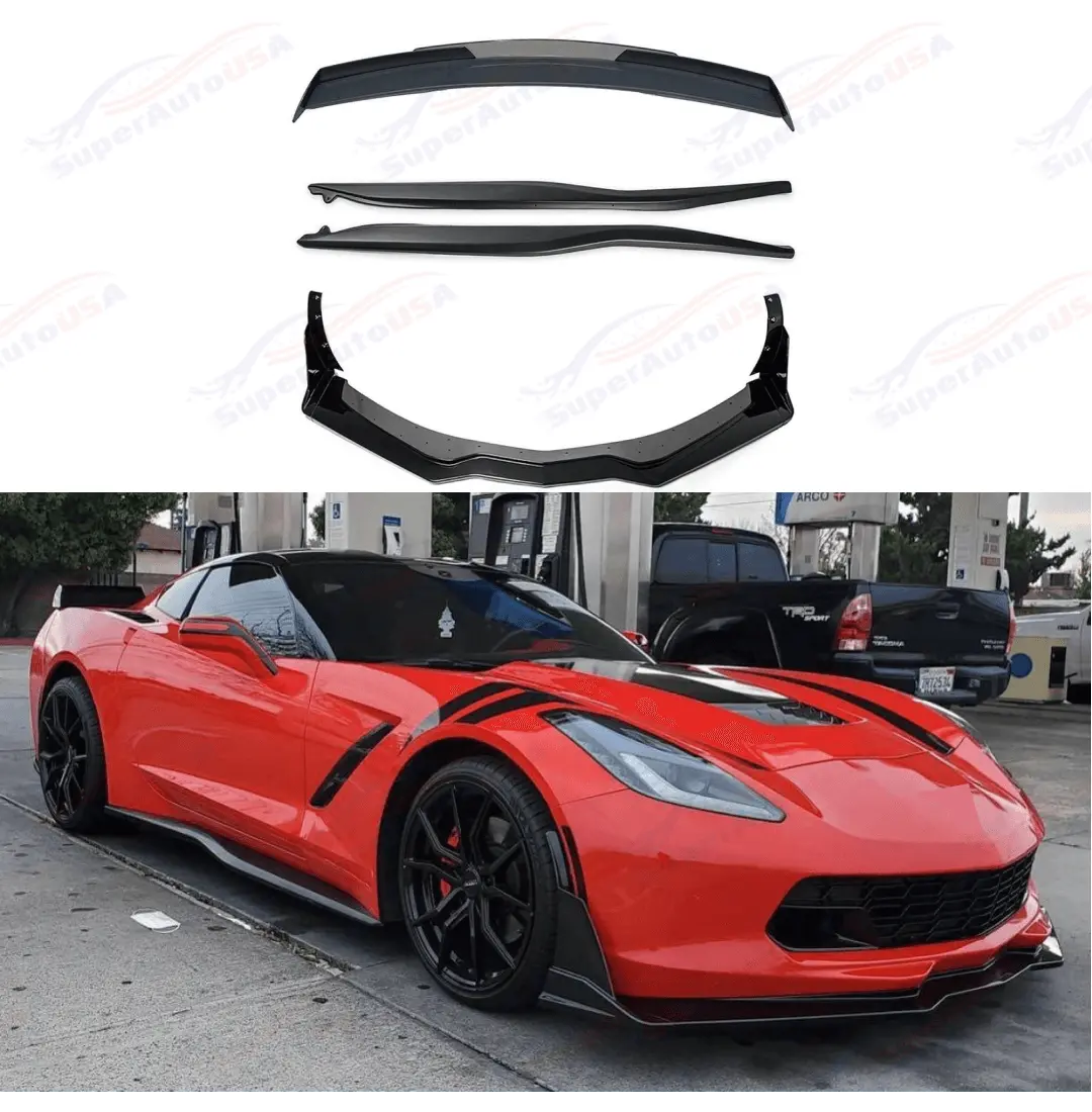 Fits Corvette C7 Stage 3.5 Front Lip Side Skirts Rear Spoiler Full Body Set 1