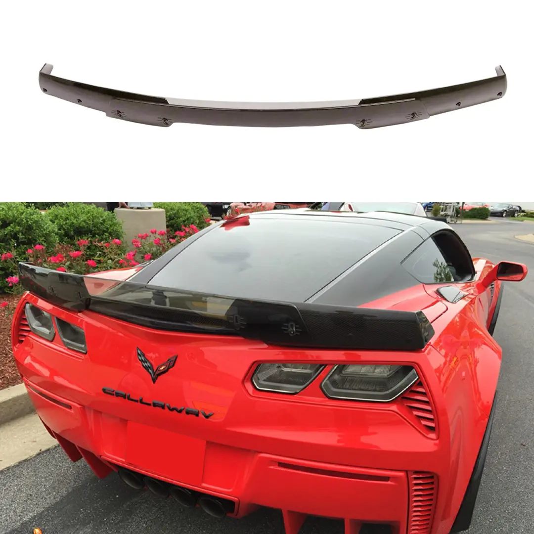 Gloss Black Rear Trunk Lip Spoiler Wing With Gurney Flap Wicker Bill For Chevrolet C7 Corvette 2014-2019 1