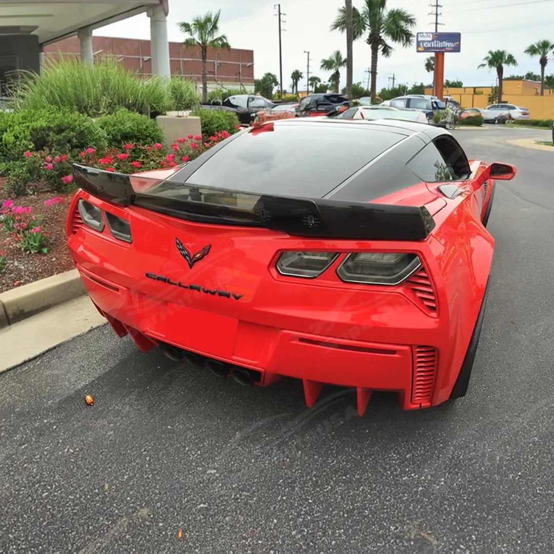 Gloss Black Rear Trunk Lip Spoiler Wing With Gurney Flap Wicker Bill For Chevrolet C7 Corvette 2014-2019 2