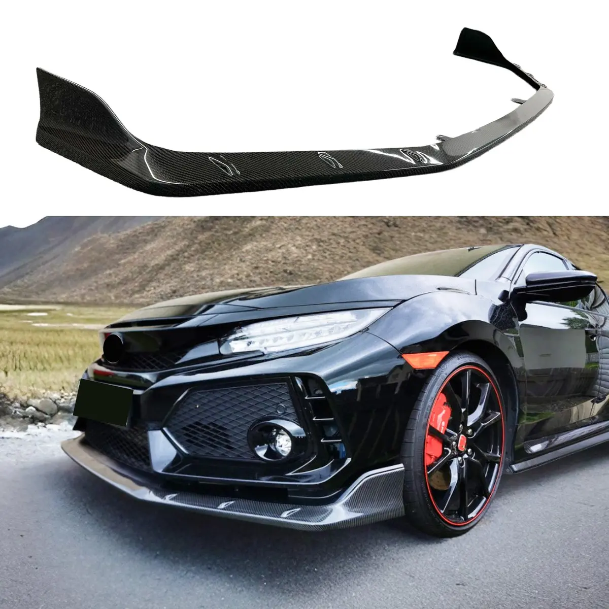Fits 2017-2021 Honda Civic Type-R Fk8 Carbon Fiber Front Bumper Lip Spoiler 1