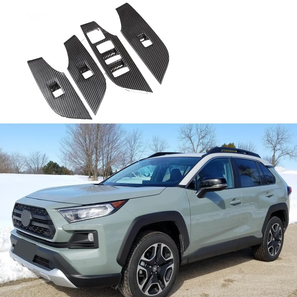Fit 2019-2021 Toyota Rav4 Gear Position Shift Panel Cover Trim (Carbon Fiber Print) 1