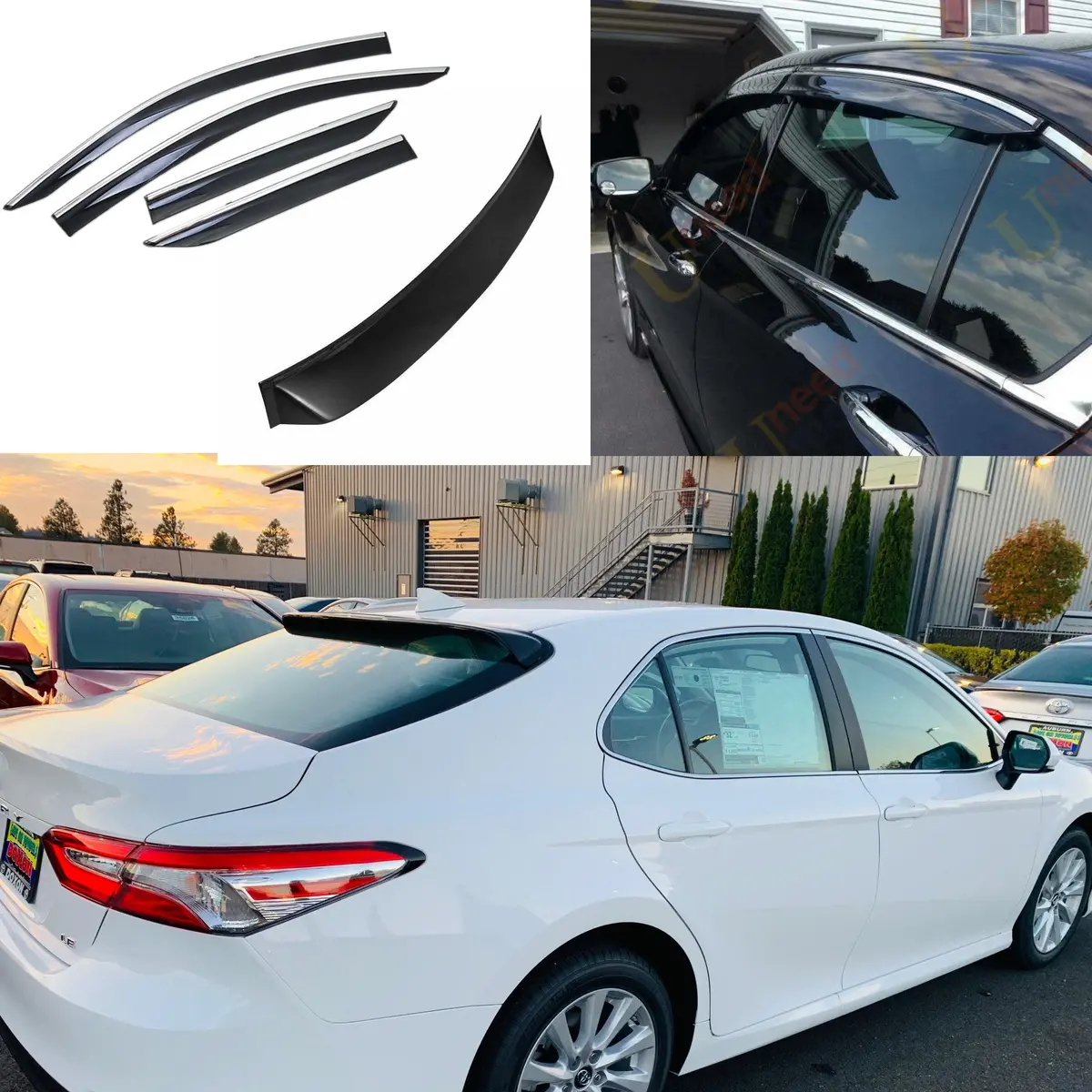Fit 2012-2017 Toyota Camry Window Visor Rain Sun Shades Vent & Rear Roof Spoiler Wings 1