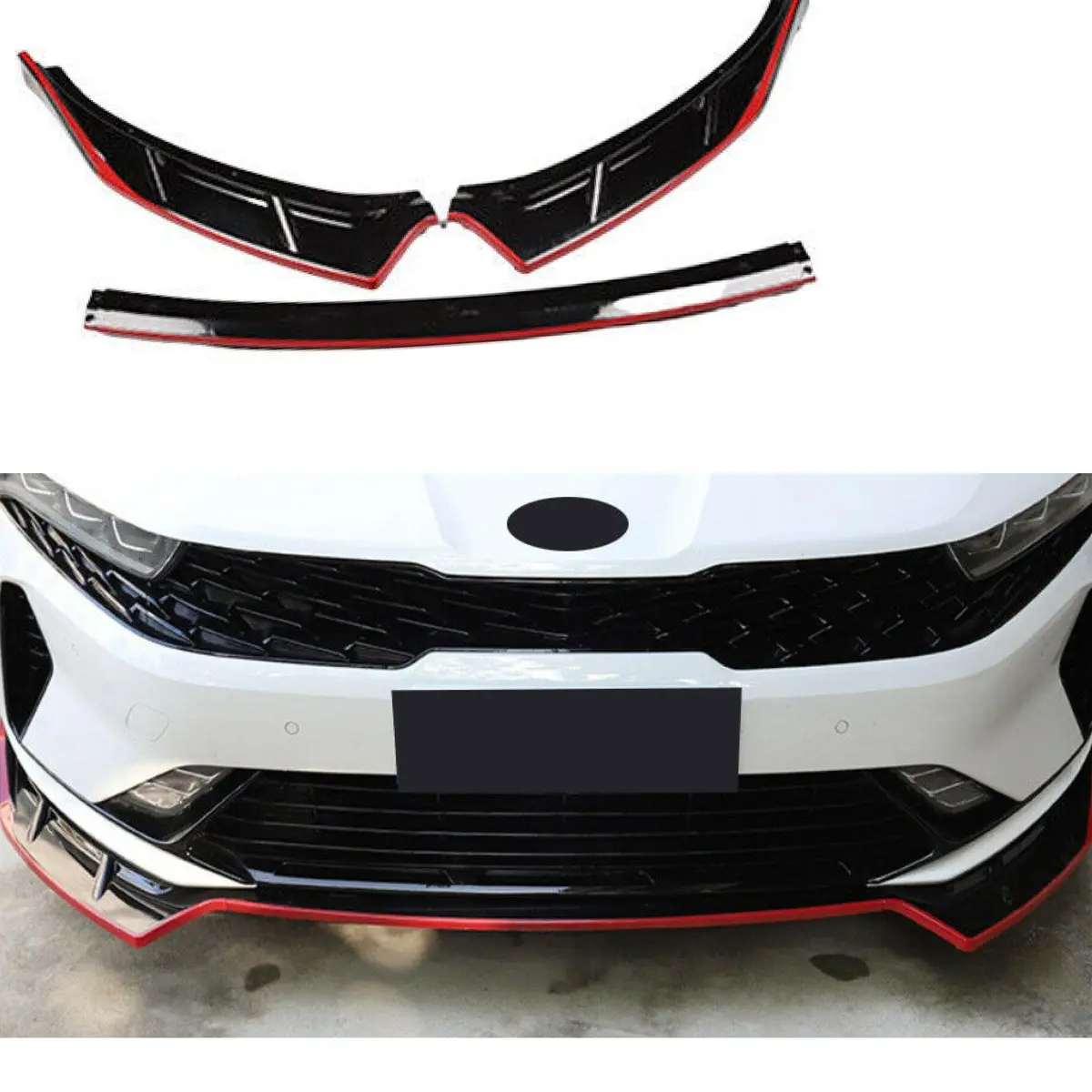 For K5 2021 2022 2023 Performance Style Front Bumper Lip Spoiler (Gloss Black With Red Trim) 1