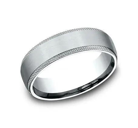 14K White Gold Edge Comfort Fit Knurled Edge Wedding Band Size 10 1