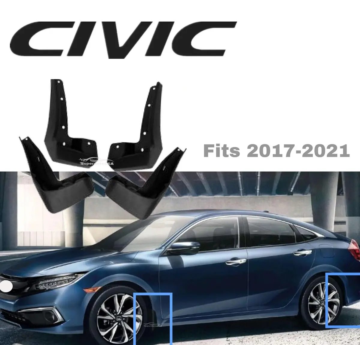 Fit 2017-2021 Honda Civic Sedan Mud Flaps Splash Guard Fender Mudguard Black 1