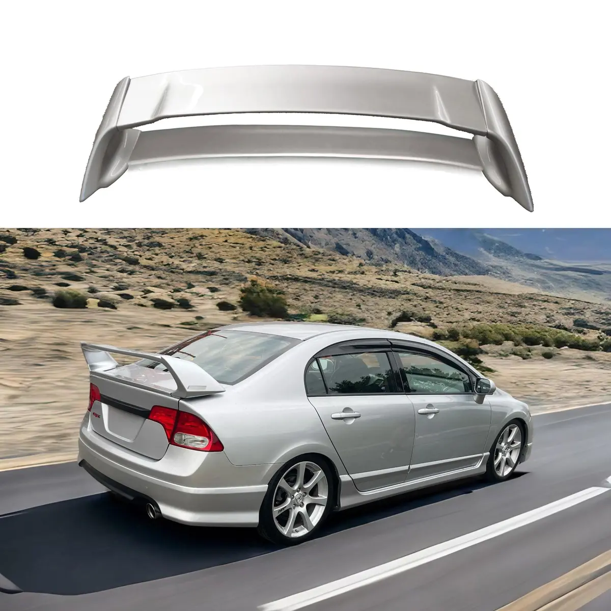 For 2006-11 Honda Civic Sedan Mugen Style Silver Rear Spoiler Wing W/Pannel 1