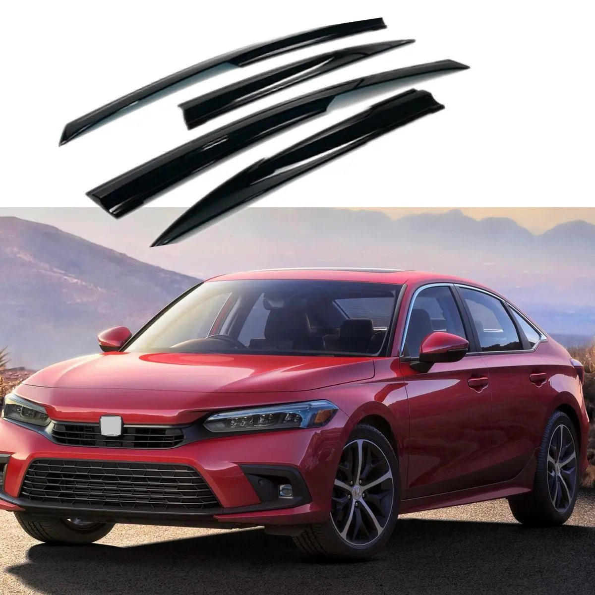 Fit 2022-24 Honda Civic 3D Mugen Style Vent Window Visors Rain Sun Wind Guards Shade Deflectors 1